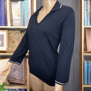 Oscar De La Rente Silk Polo Shirt Navy